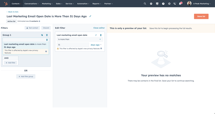 HubSpot Active Lists You Need to Set Up Immediately - Last Marketing Email Open Date