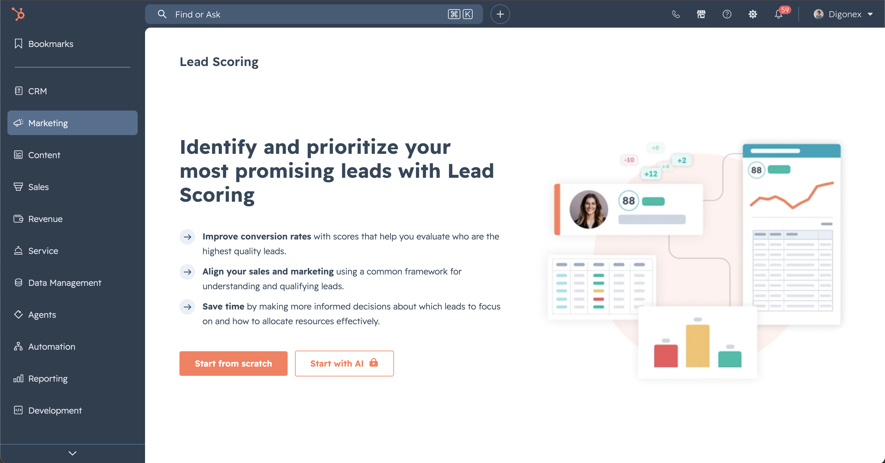 Screenshot of Lead Scoring location in HubSpot